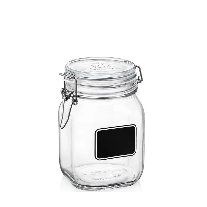 Bormioli Rocco Fido Square Clear Jar with Chalkboard 3334Ounce