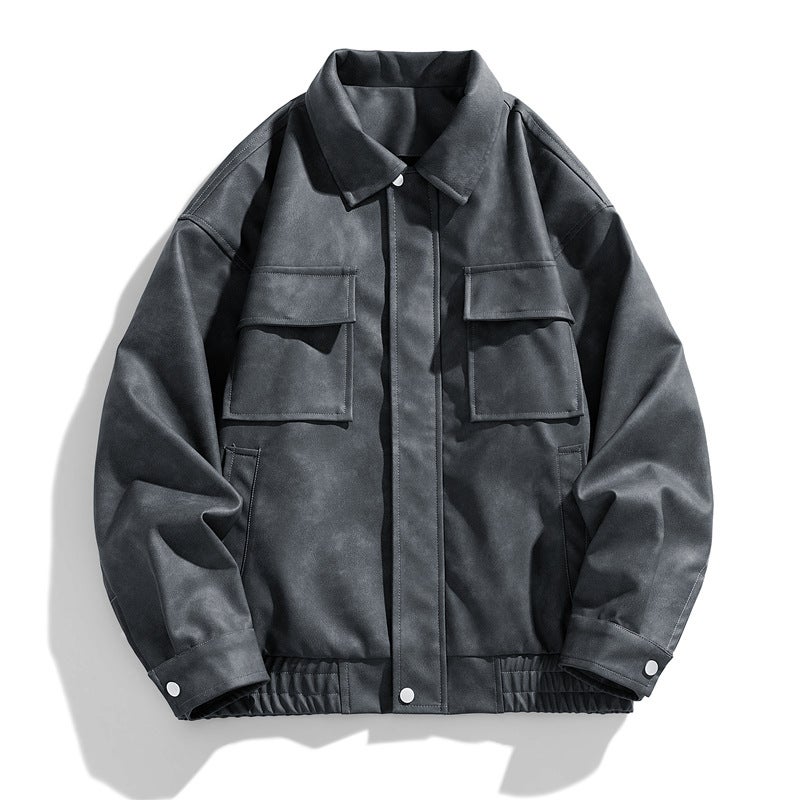 Pushuai Motorcycle Vintage Regular Leather Jacket Men'S And Women'S Joker Fashionable Loose Leather Work Jacket - Image 3