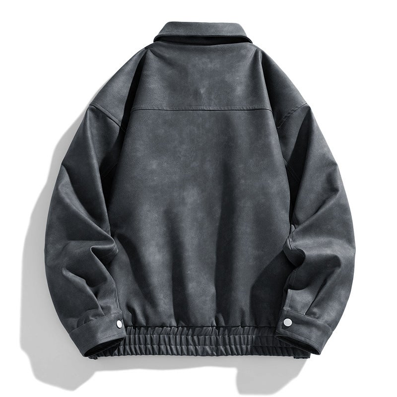Pushuai Motorcycle Vintage Regular Leather Jacket Men'S And Women'S Joker Fashionable Loose Leather Work Jacket - Image 5