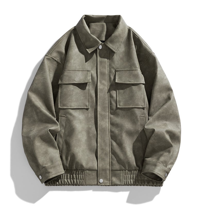 Pushuai Motorcycle Vintage Regular Leather Jacket Men'S And Women'S Joker Fashionable Loose Leather Work Jacket - Image 2