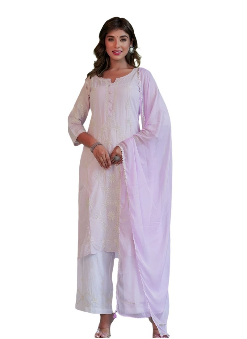 Swadesh Souq - Elegant Lilac Lucknowi Chikankari Suit Set – Traditional Embroidered Ethnic Wear - Image 1