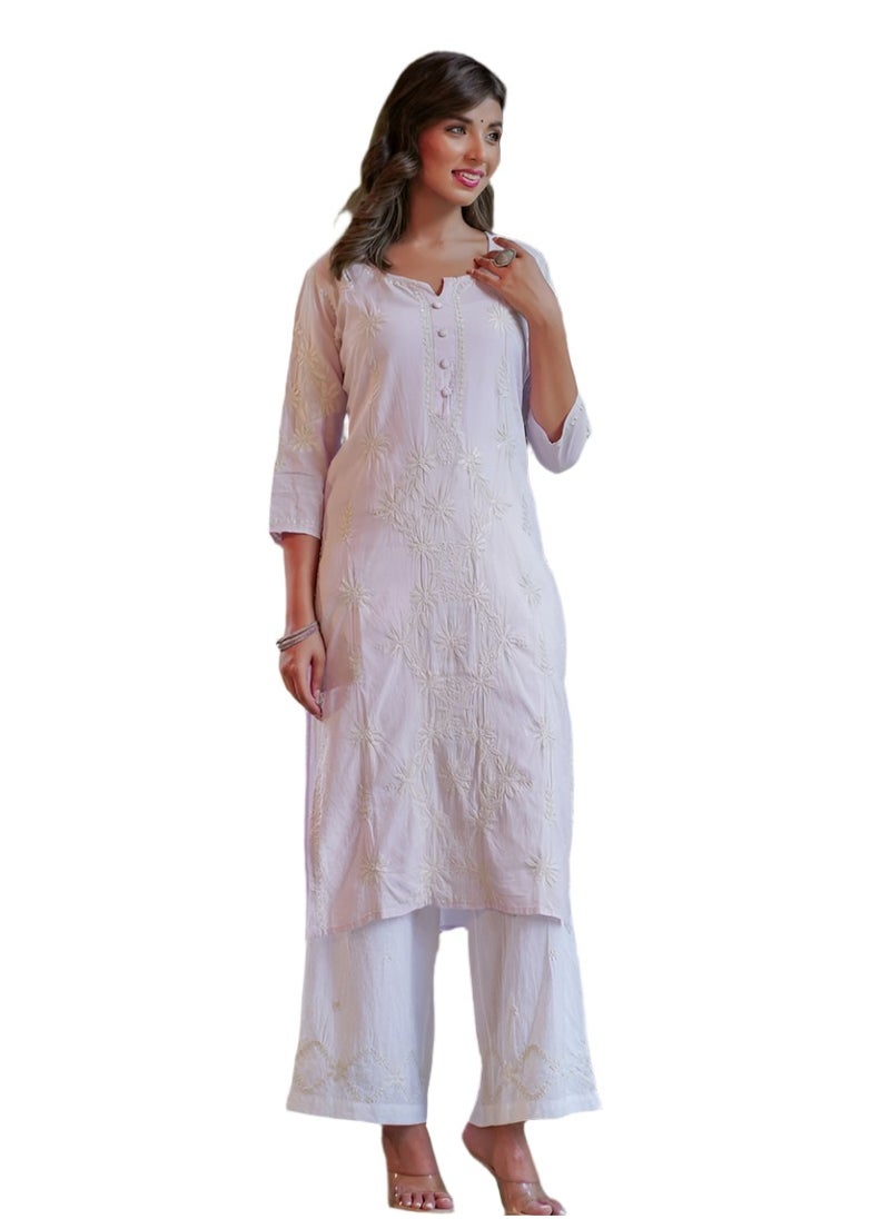 Swadesh Souq - Elegant Lilac Lucknowi Chikankari Suit Set – Traditional Embroidered Ethnic Wear - Image 1