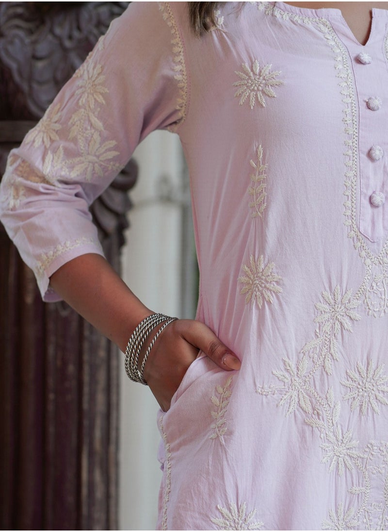 Swadesh Souq - Elegant Lilac Lucknowi Chikankari Suit Set – Traditional Embroidered Ethnic Wear - Image 1