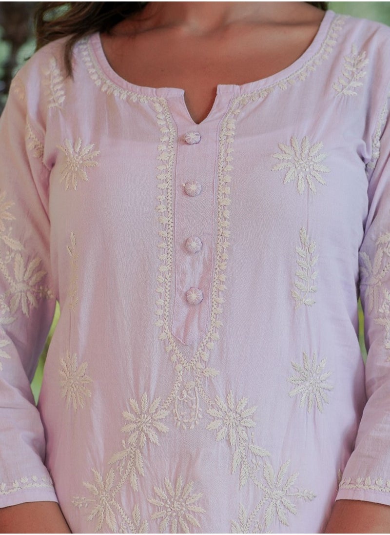 Swadesh Souq - Elegant Lilac Lucknowi Chikankari Suit Set – Traditional Embroidered Ethnic Wear - Image 1