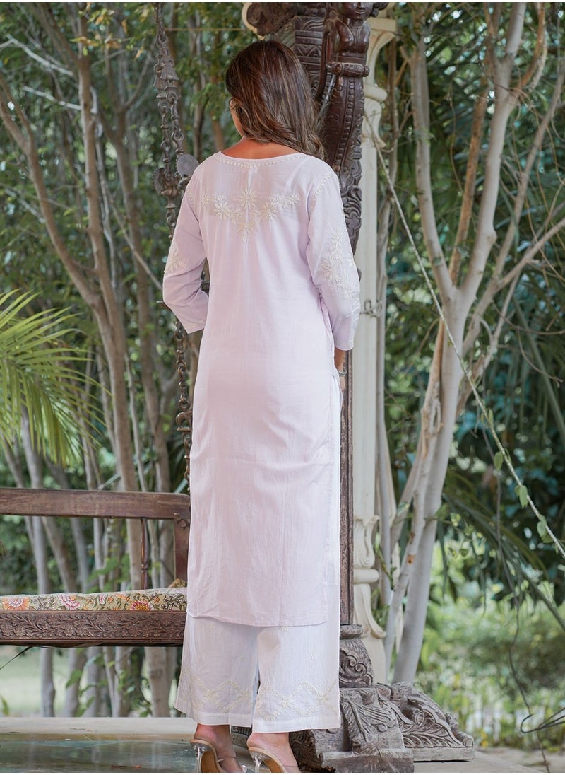 Swadesh Souq - Elegant Lilac Lucknowi Chikankari Suit Set – Traditional Embroidered Ethnic Wear - Image 1