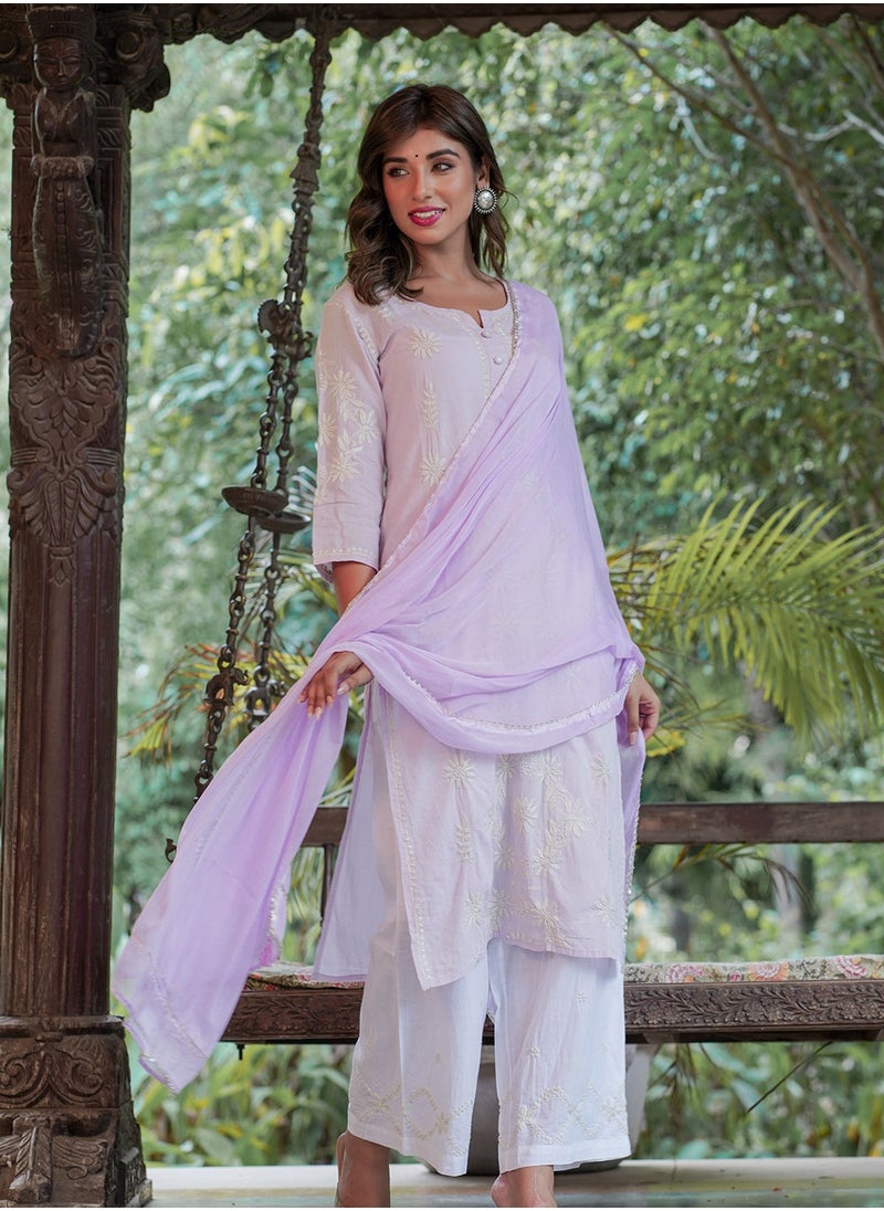 Swadesh Souq - Elegant Lilac Lucknowi Chikankari Suit Set – Traditional Embroidered Ethnic Wear - Image 1