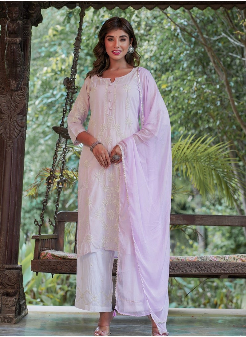 Swadesh Souq - Elegant Lilac Lucknowi Chikankari Suit Set – Traditional Embroidered Ethnic Wear - Image 1