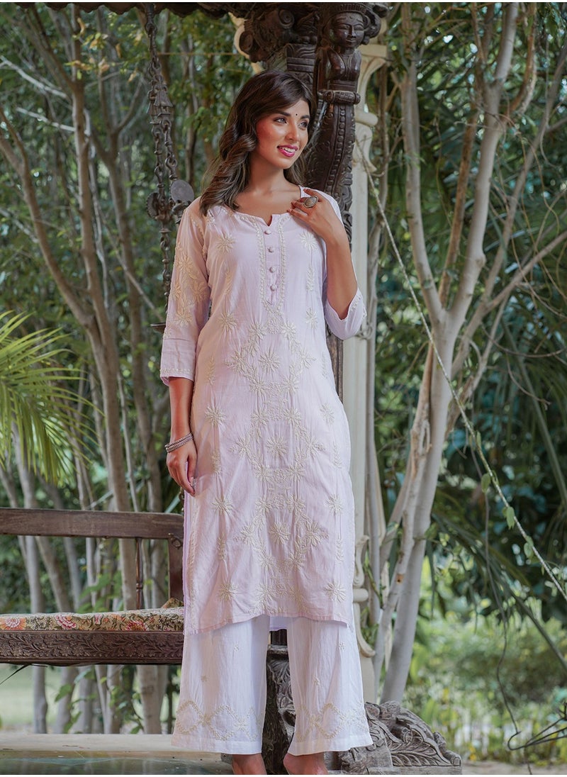 Swadesh Souq - Elegant Lilac Lucknowi Chikankari Suit Set – Traditional Embroidered Ethnic Wear - Image 1