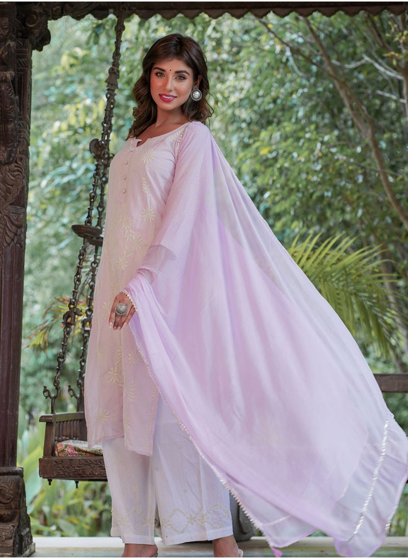 Swadesh Souq - Elegant Lilac Lucknowi Chikankari Suit Set – Traditional Embroidered Ethnic Wear - Image 1