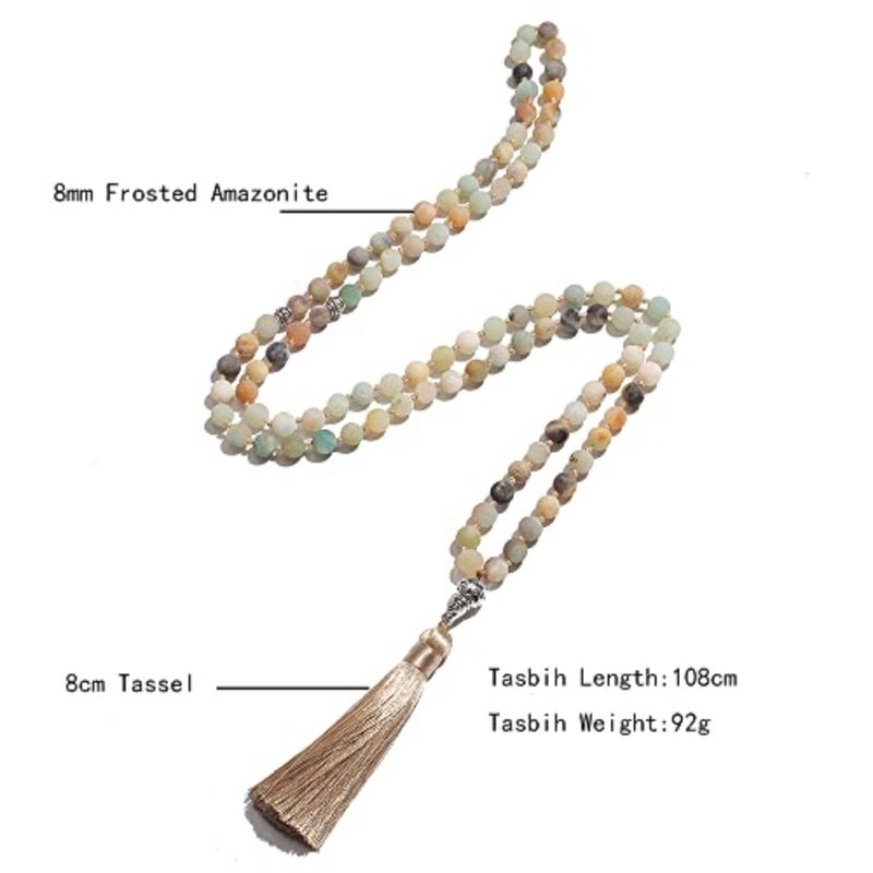 Tasbih Prayer Beads Allah and Muhammad Islamic Misbaha Tasbeeh Sibha 99 and 33 Bead Necklace and Bracelet 8mm Amazonite - Image 5