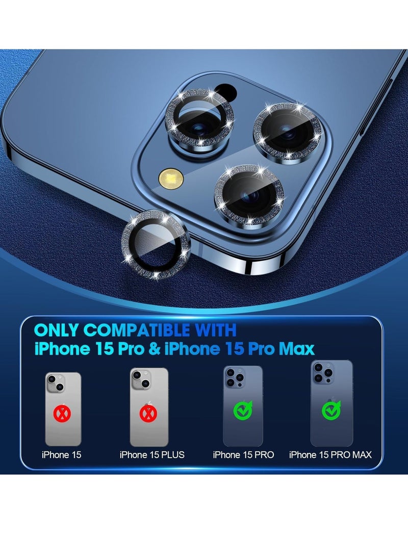 Raxoom iPhone 15 Pro - iPhone 15 Pro Max Camera Lens Protector, 9H Tempered Glass Camera Cover Screen Protector Metal Individual Ring for iPhone 15 Pro 6.1 inch iPhone 15 Pro Max 6.7 inch[Glitter] (Blue Tita - Image 2