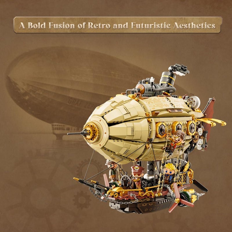 PANTASY Steampunk Airship Model Kit for Adults, Dual-Layer Zeppelin with Gear-Driven Mechanical System, DIY Building Blocks Set, Retro Sci-Fi Construction Toy for Collectors & Display - Image 2