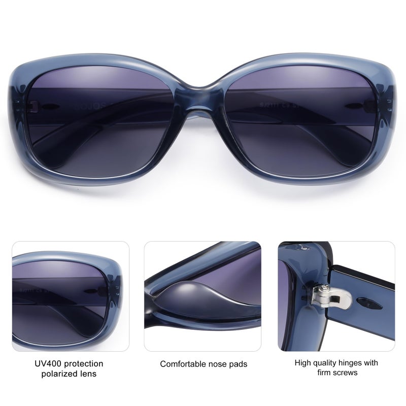 SOJOS Vintage Square Sunglasses for Women Polarized UV Protection Havana Frame SJ2111 Transparent blue Frame Gradient Blue Lens - Image 4