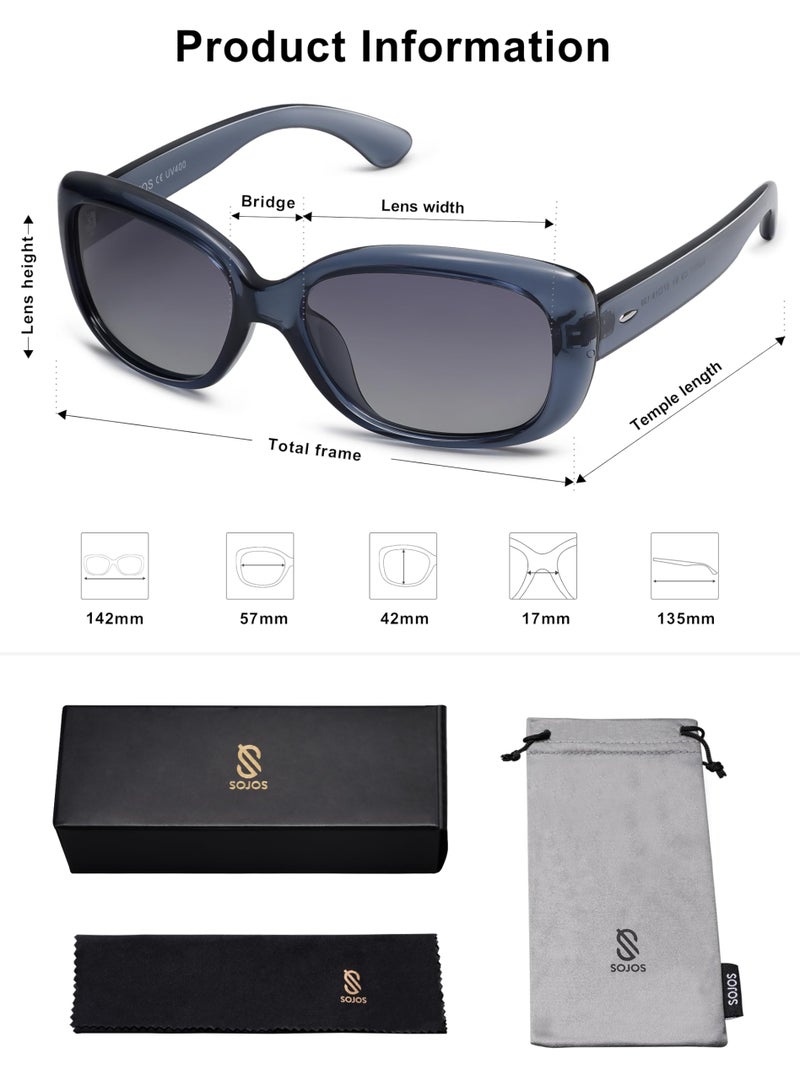 SOJOS Vintage Square Sunglasses for Women Polarized UV Protection Havana Frame SJ2111 Transparent blue Frame Gradient Blue Lens - Image 5