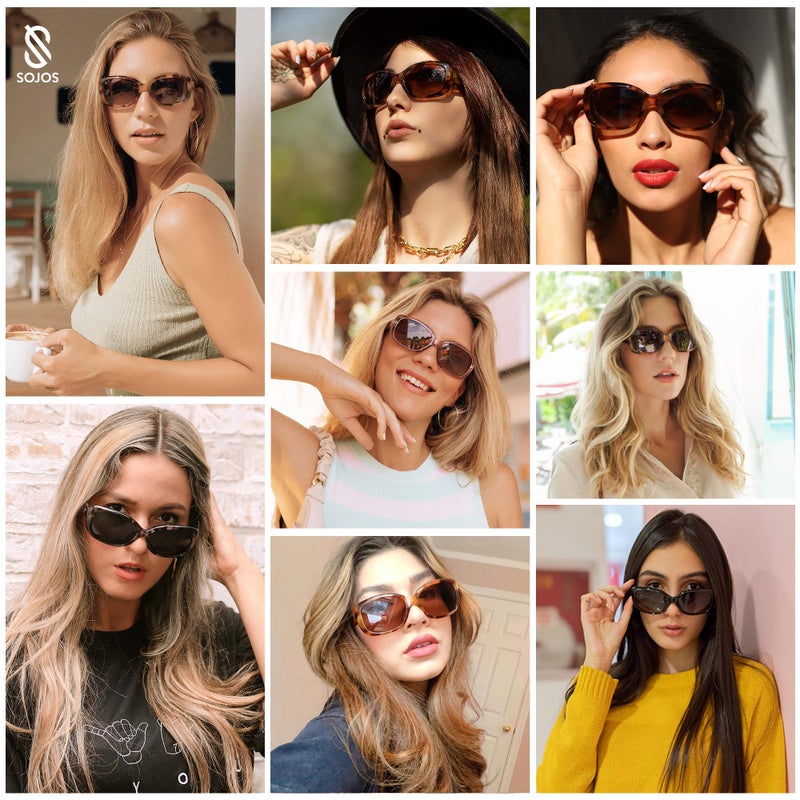 SOJOS Vintage Square Sunglasses for Women Polarized UV Protection Havana Frame SJ2111 Transparent blue Frame Gradient Blue Lens - Image 2