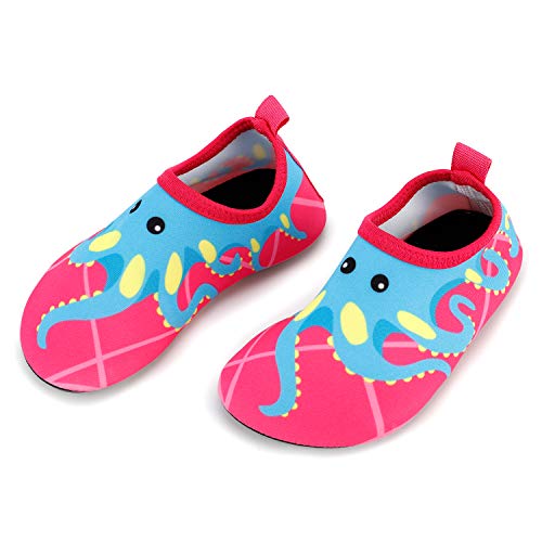 Bigib Toddler Kids Swim Water Shoes Quick Dry Non-Slip Water Skin Barefoot Sports Shoes Aqua Socks for Boys Girls Toddler, Pink Octopus, 7 Toddler - Image 1