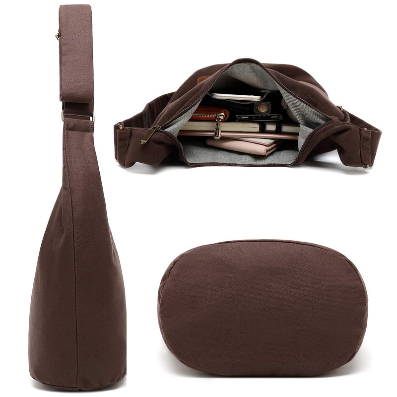 Coton Pose Hippie Crossbody Bag Top Zip Large Cotton Sling Bag Jacquard cloth Handmade Bags (Brown) - Image 5