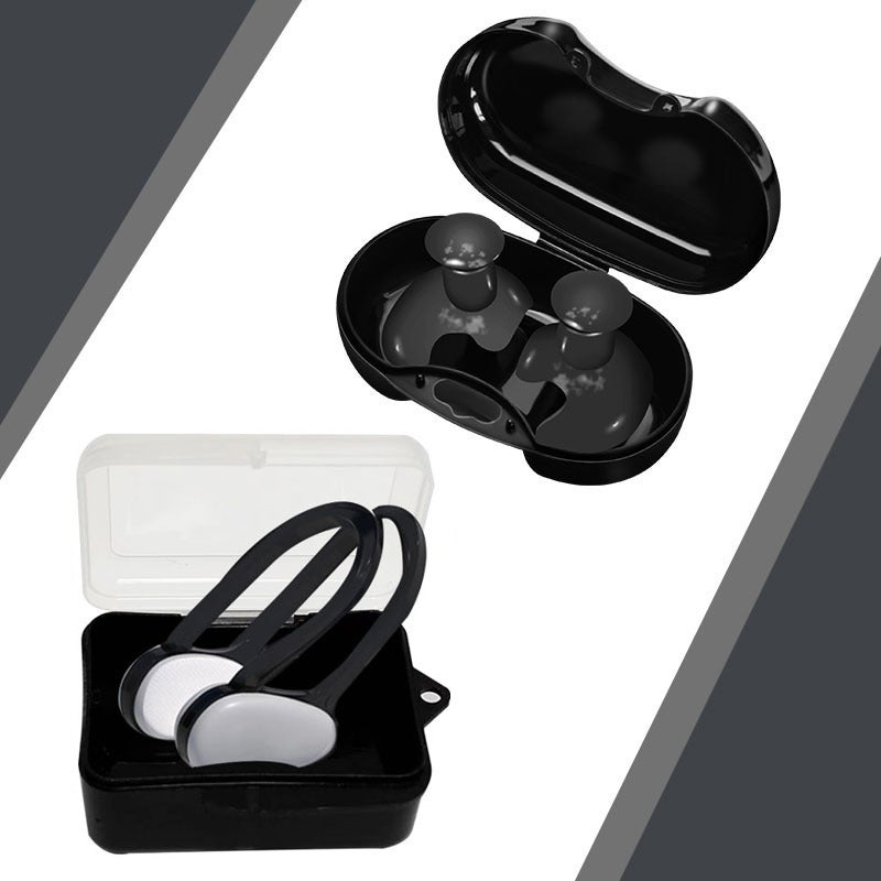 Generic Swimming Nose Clip Earplugs Set Silicone Anti-Slip Black parallel bars swimming nose clip + earplugs