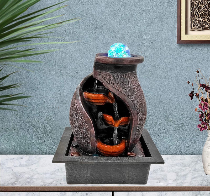 GTC Polyresin Beautiful Mini Waterfall Fountain with Electric Water Pump for Home Decor Show Piece Indoor Decorative Diwali Birthday Item Showpiece (75054, Multicolour) - Image 1