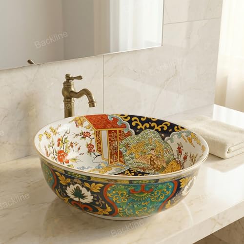 B Backline Ceramic Mexican Wash Basin | Tabletop Ceramic Bathroom Sink | Art Basin | Wash Basin For Bathroom 42 X 42 X 14 Cm - Image 3