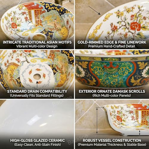 B Backline Ceramic Mexican Wash Basin | Tabletop Ceramic Bathroom Sink | Art Basin | Wash Basin For Bathroom 42 X 42 X 14 Cm - Image 2