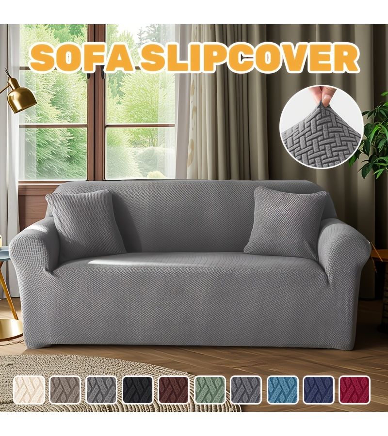 1 Seat 7# Matcha Green Elastic Jacquard Full Cover Sofa Cover With Armrest Home Hotel Use - Image 1
