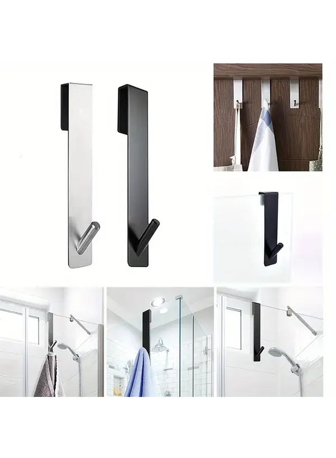 رف مناشف زجاجي أبيض شكله ستانلس ستيل مع خطاف رداء الحمام - Image 1