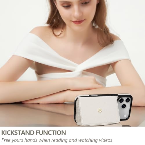 Keallce Wallet Case for iPhone 17 Pro Max 6.9'', Flip Case with RFID Blocking Card Holder Slots Kickstand, PU Leather Protective Folio Cover for Women, Beige - Image 4