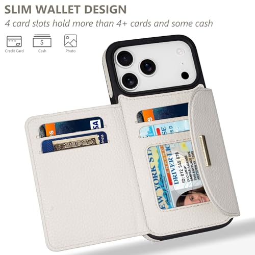 Keallce Wallet Case for iPhone 17 Pro Max 6.9'', Flip Case with RFID Blocking Card Holder Slots Kickstand, PU Leather Protective Folio Cover for Women, Beige - Image 2