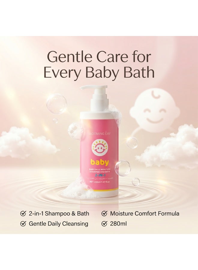 Blooming Day Baby Daily Moisture Shampoo & Bath 2-in-1 280ml | Gentle Baby Shampoo & Body Wash | Hydrating & Soft Care for Delicate Skin - Image 1