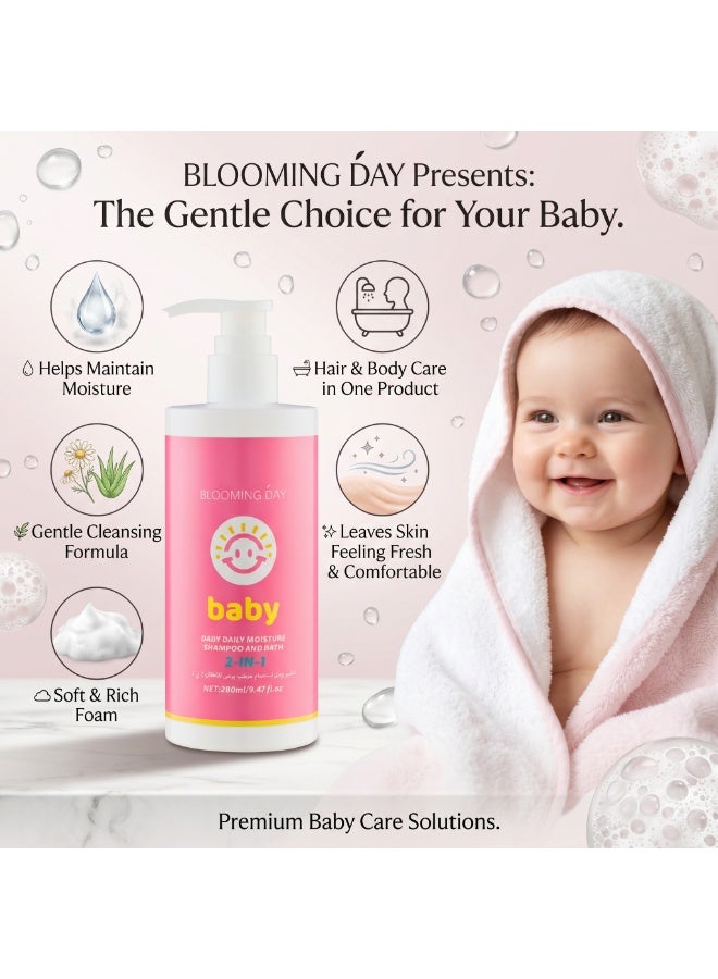 Blooming Day Baby Daily Moisture Shampoo & Bath 2-in-1 280ml | Gentle Baby Shampoo & Body Wash | Hydrating & Soft Care for Delicate Skin - Image 2