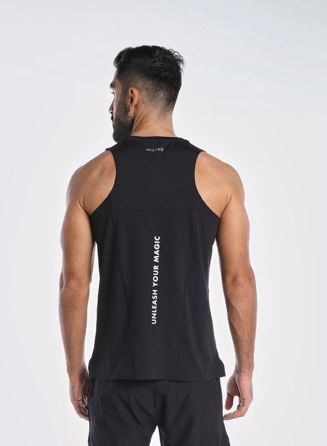 Wizard Men Black Vent Wizardry Solid Round Neck Tank T-Shirt - Image 2