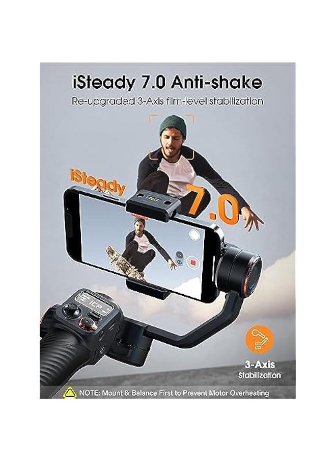 عربست - ثبّت مثبّت الهاتف الذكي iSteady M6 Gimbal Stabilizer ، ترقية 2023 3 محاور للأيفون 14 برو ماكس والأندرويد ، دوران بزاوية 360 درجة ، شاشة OLED لتسجيل الفيديو - Image 1
