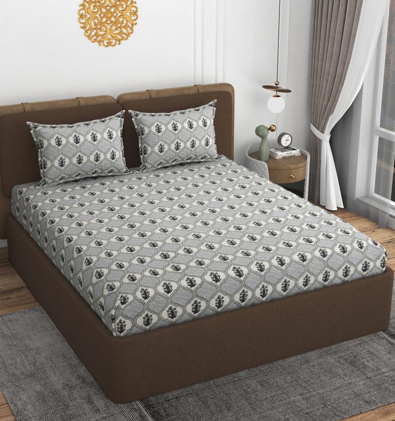 VOMZER 320 TC 100% Pure Cotton All Around Elastic Fitted Queen Size Bedsheets, Supersoft Elastic Fitted Double Bedsheet with 2 Pillow Covers, Size 60x78x8 Inches - Image 2