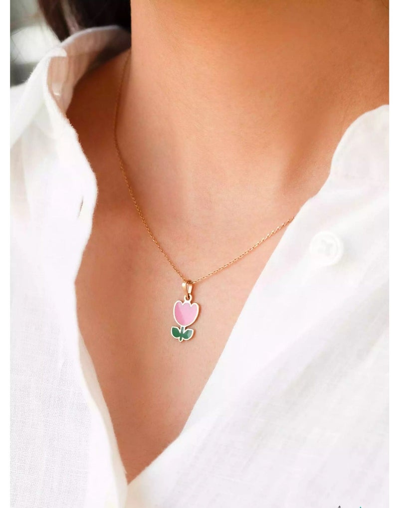 روبي آرت الذهب قلادة من الذهب الخالص عيار 18 قيراطًا مرصعة بالياقوت للبنات - 0.70 جرام - Image 2