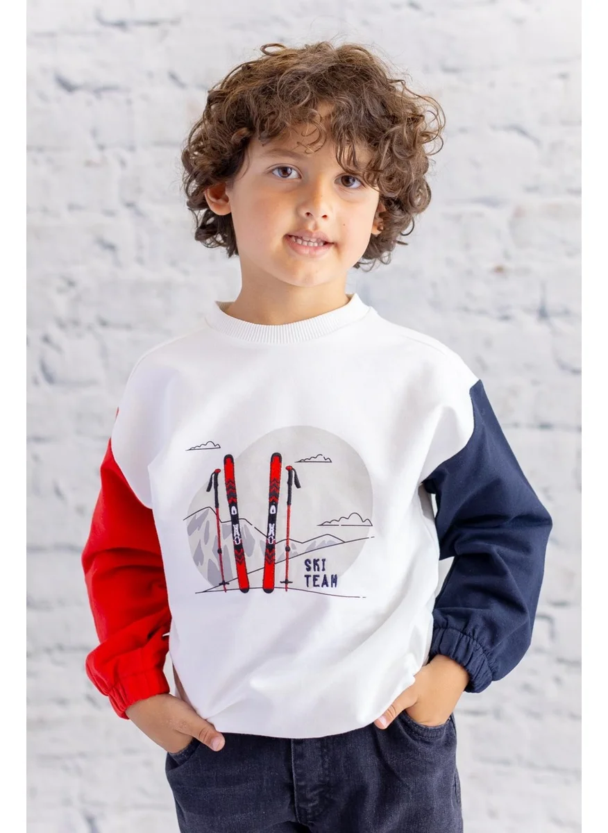 Zeyland Boy's Colorful Printed Embroidered Detailed Sweatshirt - Navy Blue