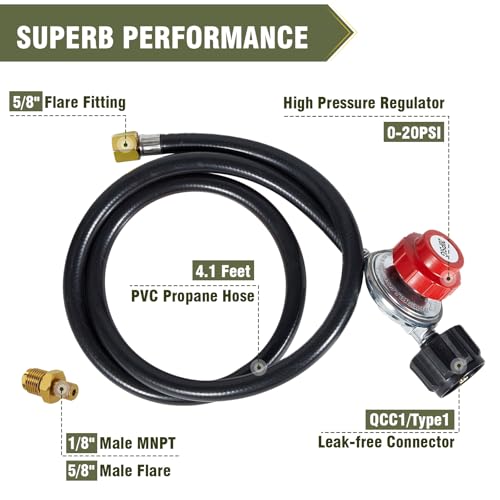 BESTFIRE Propane Regulator,4 Feet High Pressure 0-20 PSI Gas Burner Adjustable Hose,Suitable for propane tanks - Image 5