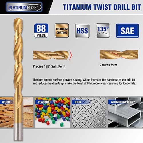 PLATINUMEDGE 140PC Multipurpose Drill Bits Set, 88PC Titanium Twist Drill Bits 26 Pc Masonry Drill Bits for Brick, Concrete 26 Pc Brad Point Drill Bits, for Wood, Metal, Masonry with Hard Storage Case - Image 4