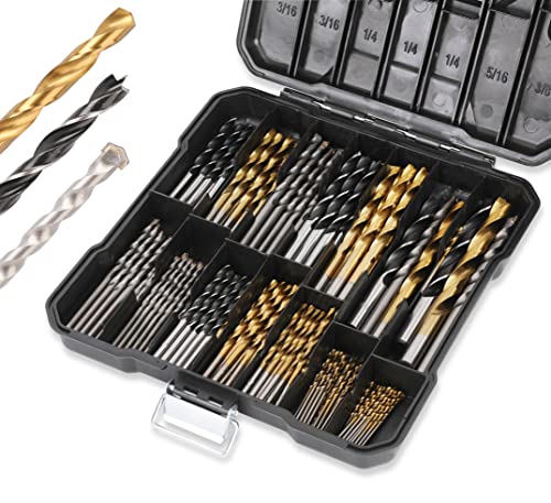 PLATINUMEDGE 140PC Multipurpose Drill Bits Set, 88PC Titanium Twist Drill Bits 26 Pc Masonry Drill Bits for Brick, Concrete 26 Pc Brad Point Drill Bits, for Wood, Metal, Masonry with Hard Storage Case - Image 1