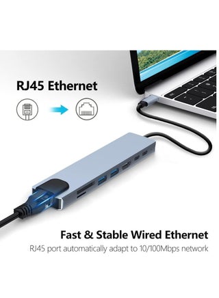 USB C Hub, 8 in 1 Type C Hub Multiport Adapter with 4K HDMI, PD Power Delivery, USB-C, Ethernet, 2 USB, SD/TF Card Reader Compatible with Mac Book Pro XPS and More Type C Devices - view 2