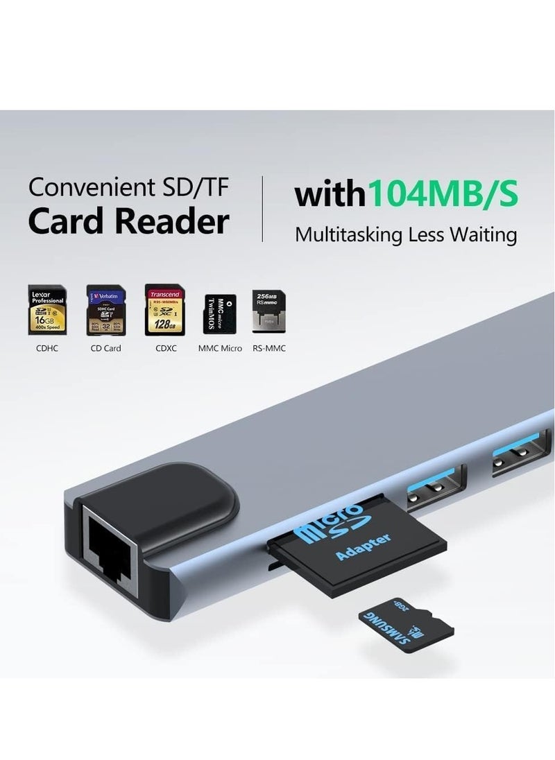 USB C Hub, 8 in 1 Type C Hub Multiport Adapter with 4K HDMI, PD Power Delivery, USB-C, Ethernet, 2 USB, SD/TF Card Reader Compatible with Mac Book Pro XPS and More Type C Devices