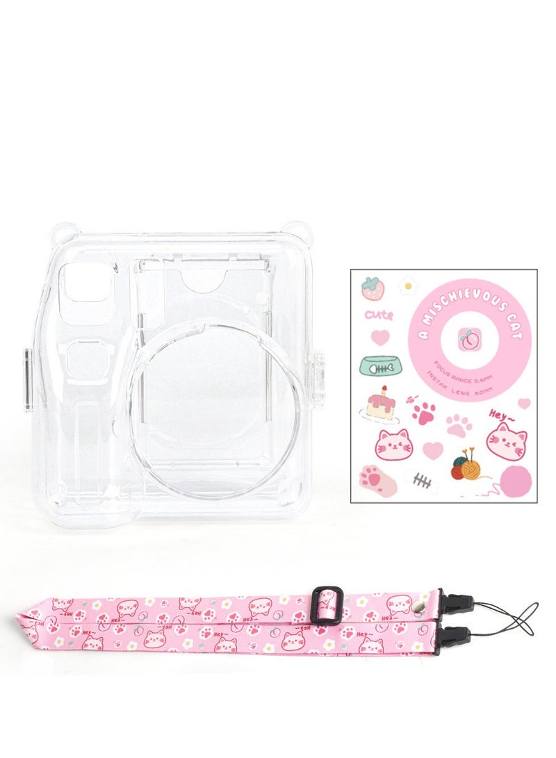 Transparent Protective Case for Fujifilm Instax Mini SE Instant Camera Photo Storing Box Shoulder Strap Beautiful Sticker (Pink)  - Image 1