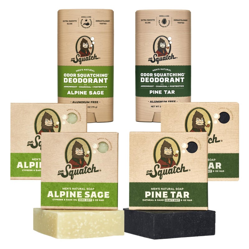 Dr. Squatch Manly Soap and Deodorant Variety Pack - Handmade with Organic Oils, Aluminum-Free - Pine Tar and Alpine Sage - Image 1