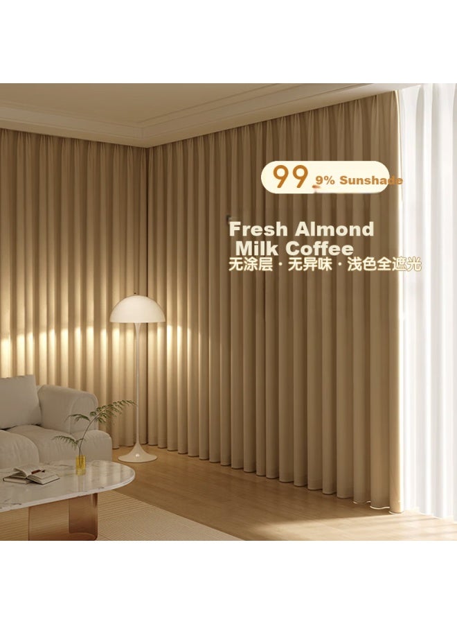 Mingju Blackout Curtain Ready-made Curtain Fabric Polyester Taft Almond Milk Coffee Hook Type 2.0*2.2 Single Piece - Image 3