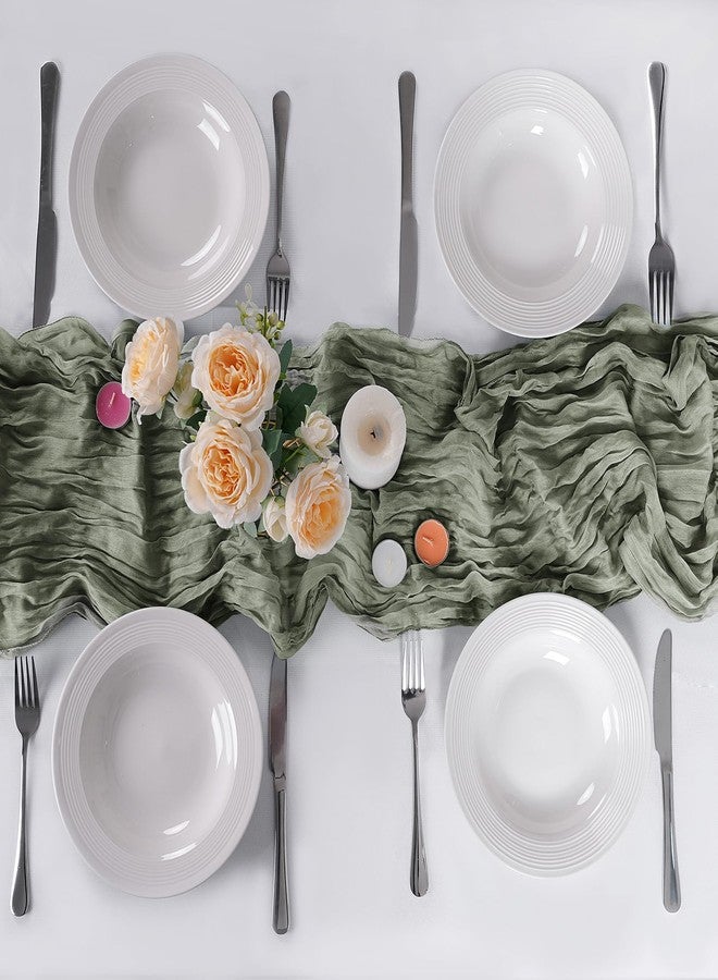 Peomeise Grey Green Cheesecloth Table Runner 10 Pack，17x108 Inches Boho Gauze Fabric Table Runner for Baby Shower Decoration Wedding Party - Image 2