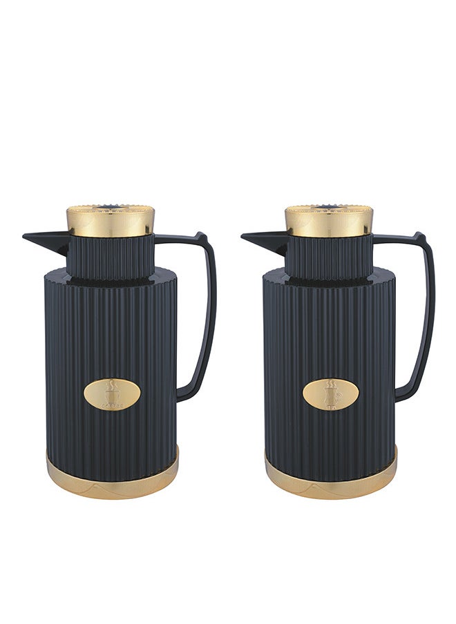 GAZELLA 2-Piece Tea/Coffee Flask Set 1L &1L Black/Gold 