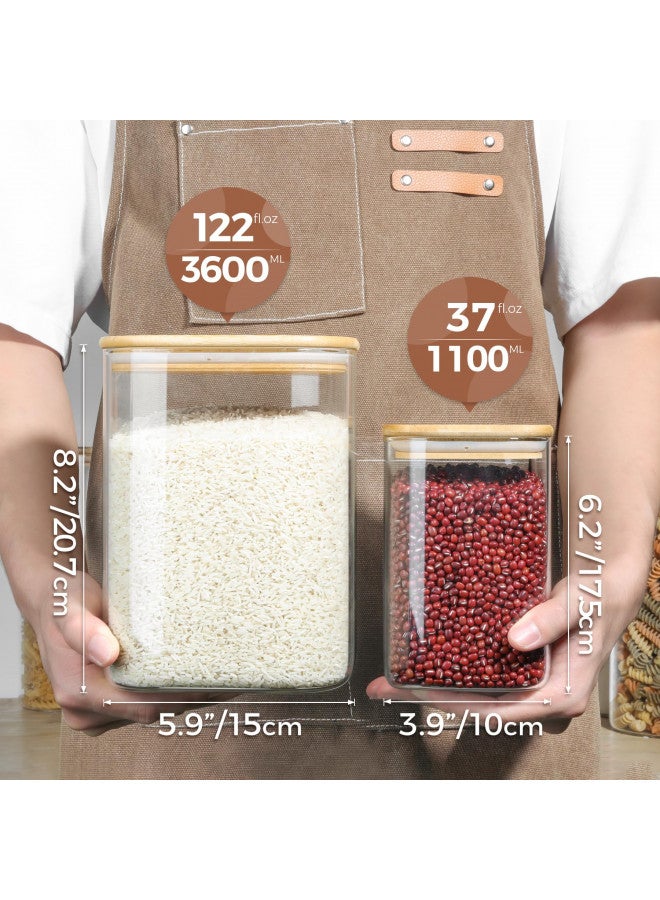 ComSaf Glass Food Storage Containers, 122/37 oz Glass Flour and Sugar Containers with Airtight Lids, Large Square Glass Jars with Bamboo Lids for Rice, Pasta, Oats, Grains, Cookies, Snacks, Candy - Image 1