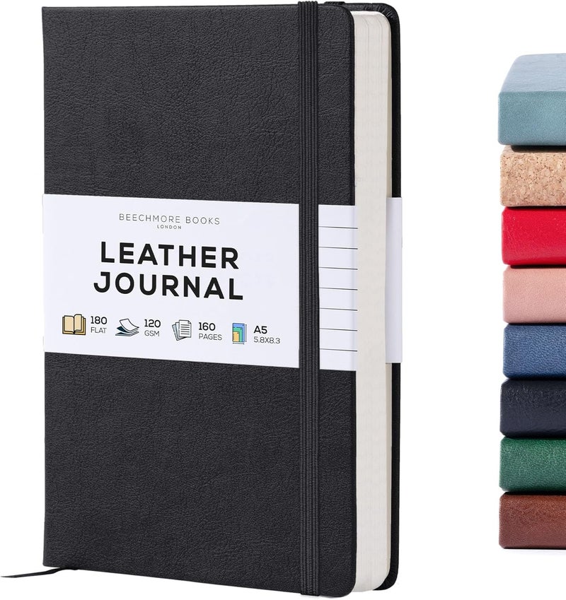 Beechmore Books Lined Journal Notebook, 5.8 x 8.3 inch, A5 160 Lined Pages, Hardcover Leather Journals for Women, Men, Writing and Notebooks for Work - 120 GSM Thick Paper, Gifts Box Included - Image 1