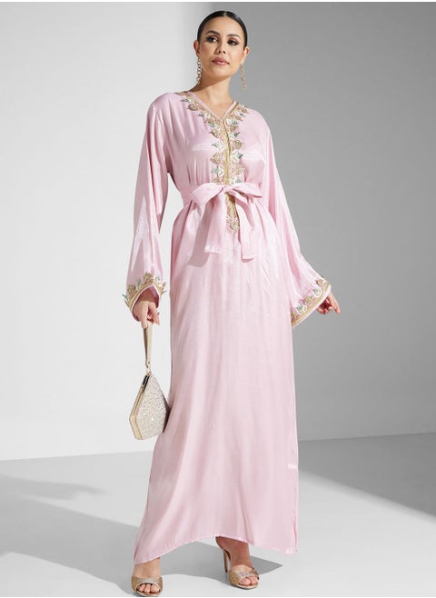 Embroidered Belted Jalabiya