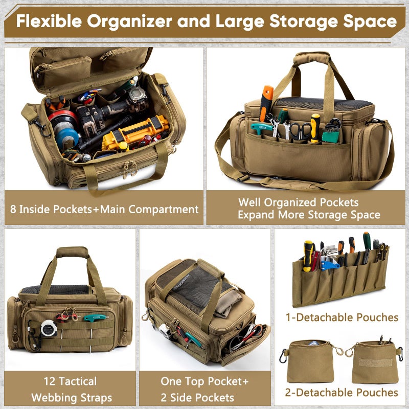FRECOLSH Heavy Duty Tool Bag Organizer with Strong Magnets & Detachable Pouches, Tactical Tool Tote for Men, Multiple Pockets, Anti-Friction Bottom Utility Tool's Bag for Electrician,Mechanic - Image 4